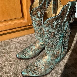 Co Corral Shoes | Corral Boots Laser Cut Turquoise Glitter Inlay